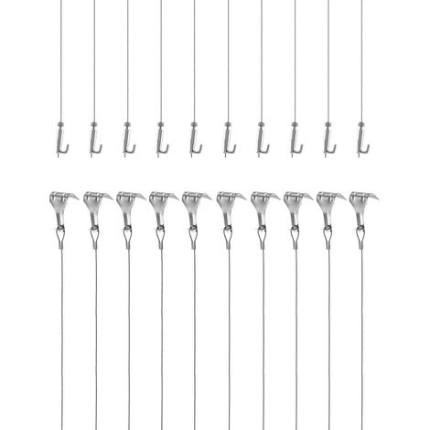 Kit Accrochage de Cadre Photo et Miroir, Fil Suspension en Acier Inoxydable Φ1.5mm x 2m avec Crochet Réglable et Crochets de Rail, 10 Pcs (1/5)