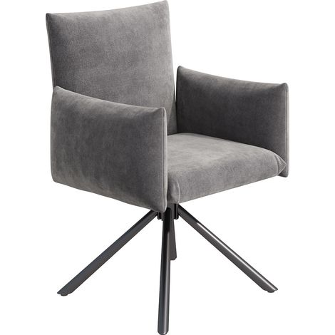 Set de 2 sillas de comedor giratorias 360° de terciopelo gris con reposabrazos y patas de metal (1/5)