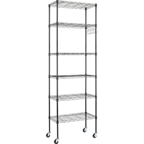 1 - Étagère de rangement - Accessoire de stockage - 6 tablettes réglables avec roulettes et pieds de nivellement pour garage ou atelier Noir 55x30x165cm (1/5)