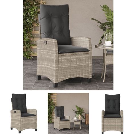 The Living Store Gartensessel mit Kissen Verstellbar Hellgrau Poly Rattan - Gartenstühle (1/5)