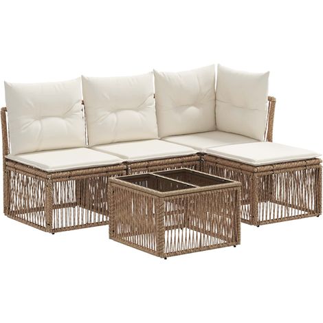 vidaXL Garden Sofa Set 5 pcs Beige Poly Rattan
