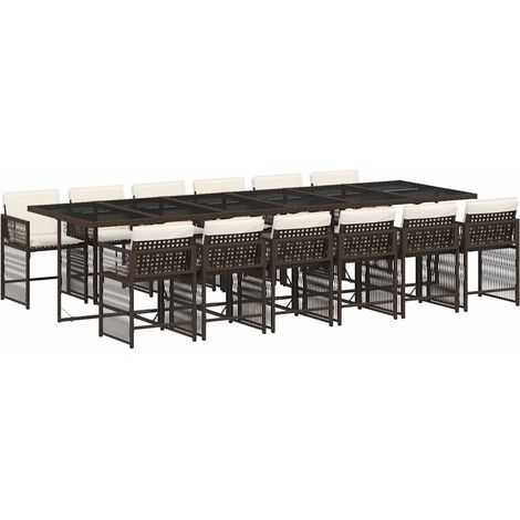 13 Piece Garden Dining Set with Cushions Brown Poly Rattan vidaXL