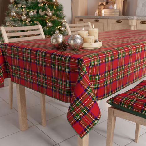 Nappe de Noël Anti Taches Rectangulaire Couvre Table pour Cuisine Motif Tartan X6 Places 140 x 180 cm 100 fabriqué en Italie (1/4)