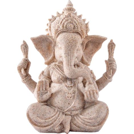 Statue de divinité à tête d'éléphant, sculpture traditionnelle indienne, décoration intérieure réalisée par des artisans, sculpture en pierre, statue artisanale (1/5)