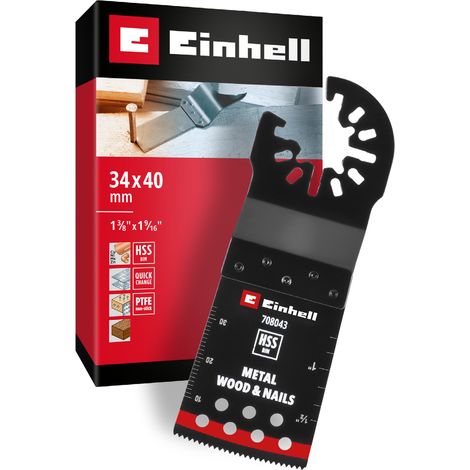Original Einhell Tauchsägeblatt aus Bi-Metall für Metall- und Holzbearbeitung (34 mm Breite, 40 mm Eintauchtiefe, PTFE-Finishing, Metallverzahnung, gekrümmte Schneide, Schnellwechselfunktion) (1/5)