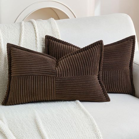 Housses de Coussin 30x50 cm en Velours Côtelé, Lot de 2, Marron café (1/5)