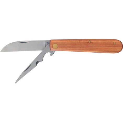 Couteau electricien pliant a 2 lames manche bois (1/2)