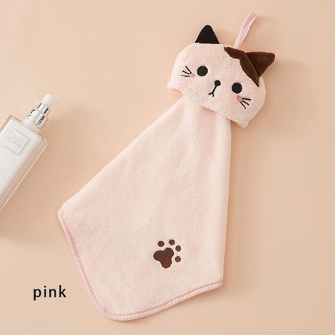 BelleRise - Einzelpackung: Ultradünner und niedlicher Waschlappen aus Korallenfleece — Saugfähiges Handtuch mit Kätzchenmotiv (Rosa) (1/5)