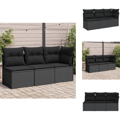 Canapé de jardin avec coussins 3 places noir résine tressée - Canapé De Jardin - Meuble De Jardin - Salon De Jardin - Résine Tressée - Rotin Synthétique (1/5)