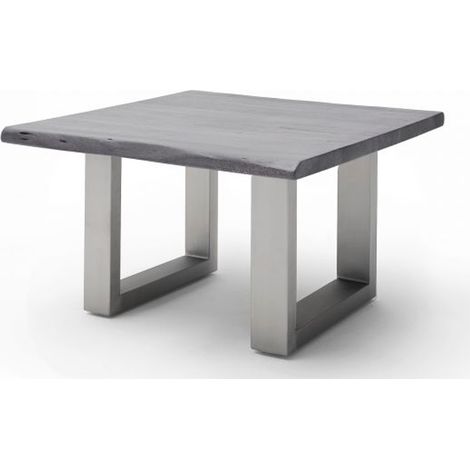 Table basse en bois d'acacia massif gris et acier inoxydable - L.75 x H.45 x P.75 cm -PEGANE-