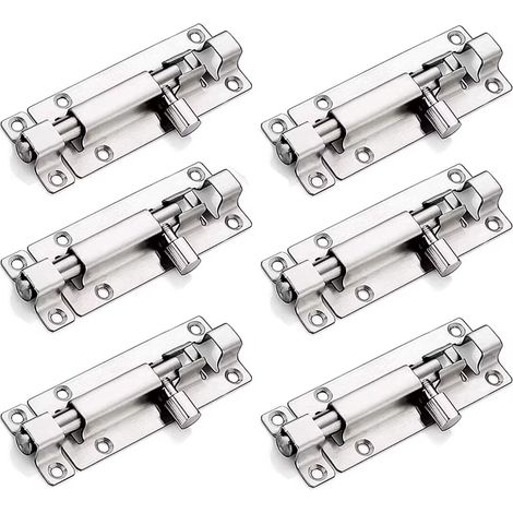 6 Verrous de Porte, Loquet de Porte Intérieur et Extérieur, Serrure pour Porte Coulissante, pour Portes, Fenêtres, Clôtures, avec Vis (1/5)
