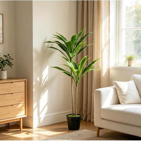 Pianta artificiale Cordyline in vaso 90 cm, 29 foglie realistiche, verde DESVIAE (1/5)