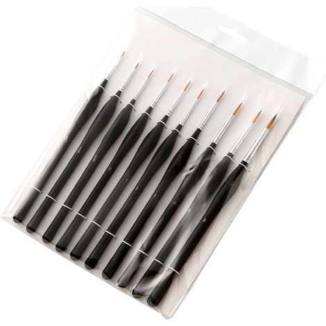 Ensemble de 10 pinceaux de précision miniatures professionnels pour artistes, poils en nylon, manche ergonomique en bois, pour peinture acrylique, huile, aquarelle, nail art, maquillage, modelage de r (1/2)