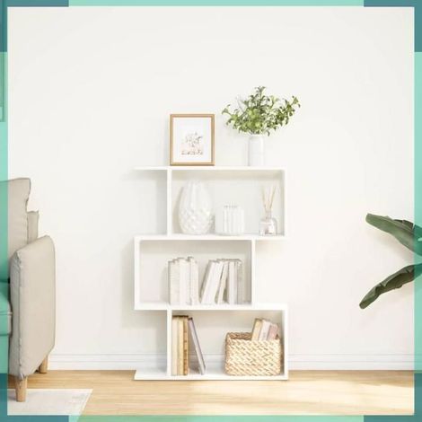 858111 Bibliothèque séparateur de pièce à 3 niveaux Blanc 70 x 24 x 97 cm Bois d'ingénierie (1/5)