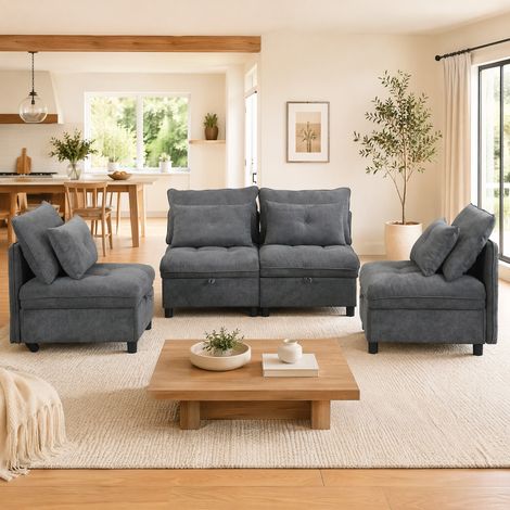 Modulares 4-Sitzer-Sofa 274 × 76 × 87 cm aus grauem Chenille mit Stauraum für kleine Wohnzimmer (1/5)