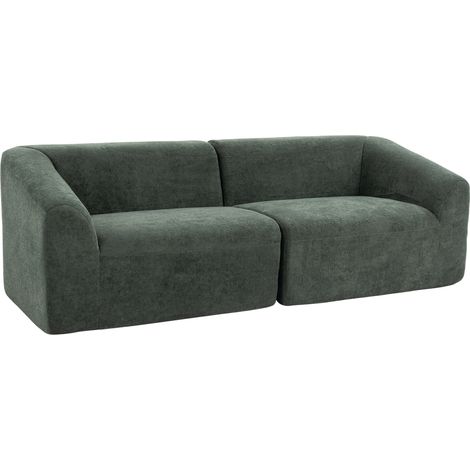 Canapé 3 places chenille 225 cm, sofa de salon moderne rembourré, assise spacieuse, coussins à ressorts, couleur vert émeraude (1/5)