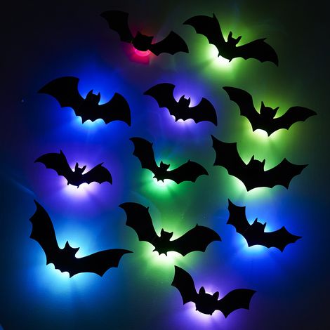 Set mit 24 3D-Halloween-Fledermaus-Aufklebern, 3D-LED-Fledermaus-Aufklebern, leuchtenden Halloween-Wandaufklebern (1/5)