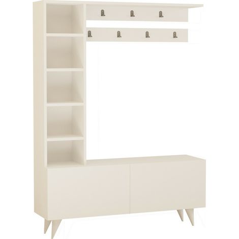 Armoire d'entrée de rangement avec porte manteaux bois blanc Loka 120 cm (1/5)
