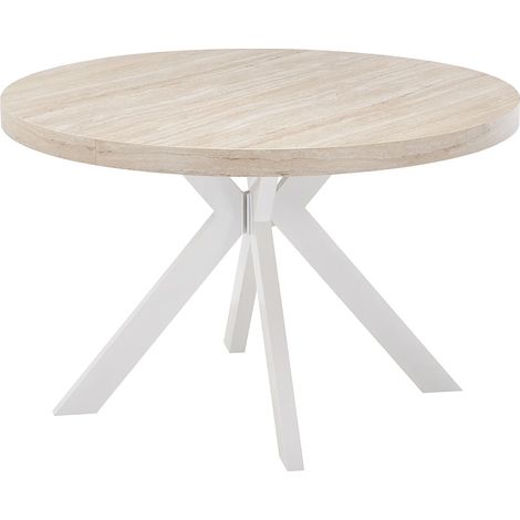 Table Ă manger extensible 4 Ă 8 personnes en MDF et acier - Effet travertin beige et Blanc - KOMONI (1/5)