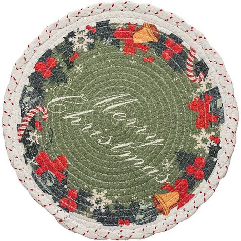 Napperon rond réutilisable en polyester résistant à la chaleur et imperméable, motifs multicolores pour la décoration de table des fêtes. (1/5)