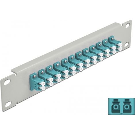 Delock Panel de conexiÃ³n de fibra Ã³ptica de 10 de 12 puertos LC Duplex aguamarina 1U gris
