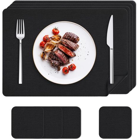 Lot de 4 Sets de Table, Dessous de Verre Similicuir, Imperméable, Antidérapant, Cuisine Salle à Manger Bureau (1/5)