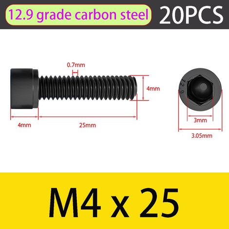 [JAMAIS UTILISÉ]M4x25mm Vis à Tête Cylindrique, Boulons à Tête Hexagonale(Lot de 20), Entièrement Filetée Boulons en Acier au Carbone, Vis à Tête Cylindrique à Six Pans Creux (1/5)