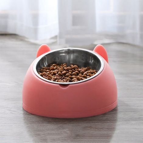 Comedero doble elevado para gatos, con inclinación de 15°, antideslizante, anti-vómito y depósito de agua automático para gatos y cachorros (rosa). (1/5)