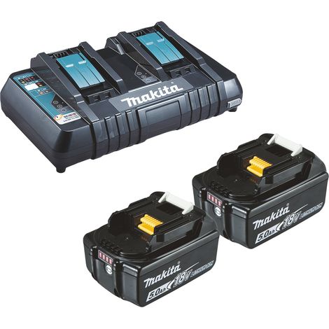 Makita 2x BL1850B Akku 5,0 Ah 18V Li-Ion + DC18RD Doppelschnellladegerät - DC18RD-BL1850-2x