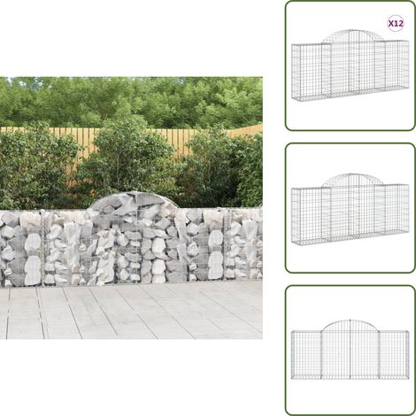 Gabionen mit Hochbogen 12 Stk. 200x30x80/100cm Verzinktes Eisen - Gabionen - Gabionenkorb - Gartendeko - Zaun - Sichtschutz (1/5)