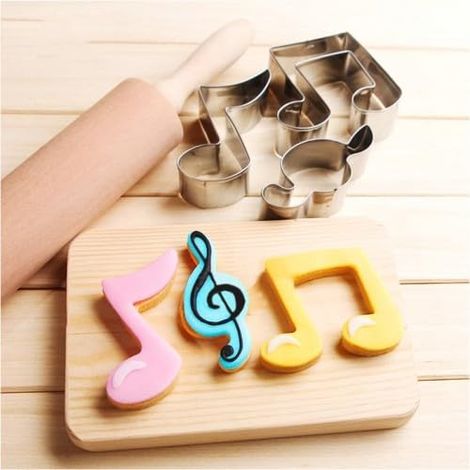 Lot de 8 emporte-pièces avec notes de musique et instruments - En acier inoxydable - Pour la pâtisserie, la décoration de gâteau, piano, violon, guitare, notes de musique (1/5)