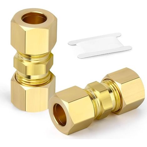 2 Pcs Raccord à compression en laiton, 12mm Raccord droit Union double, Connecteur à double bague pour tubes en cuivre, plastique et aluminium (1/4)