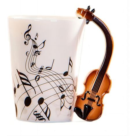 250 ml Keramikbecher mit Henkel – Geigenmotiv – Gitarre – Für Kaffee, Tee, Milch – Originelles Geschenk (Geige) (1/5)