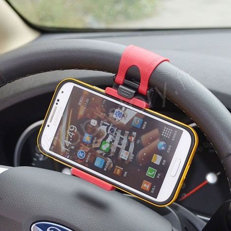 Support au volant pour téléphone – Fixation universelle – Compatible avec smartphones jusqu'à 8,0 cm – Plastique résistant et caoutchouc – Shop-Story