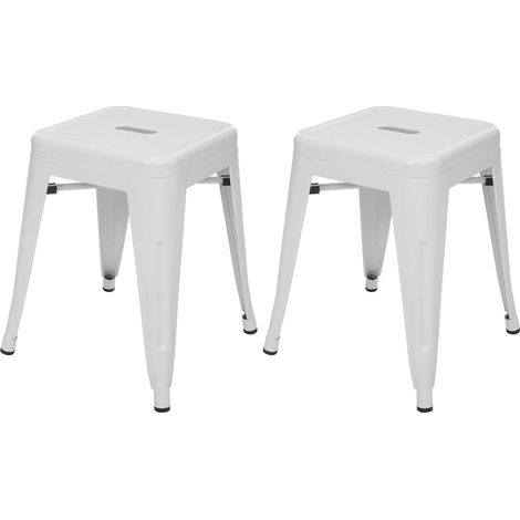 Lot de 2 tabourets bas en métal blanc design industriel empilable 040007480