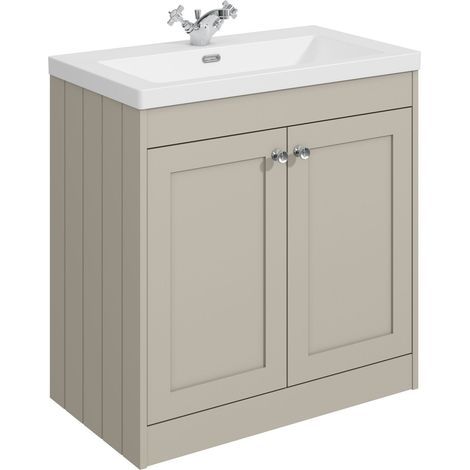 Balterley Butterton 800mm Floor Standing 2 Door Unit with Minimalist Basin 1 Tap Hole - Pebble Grey