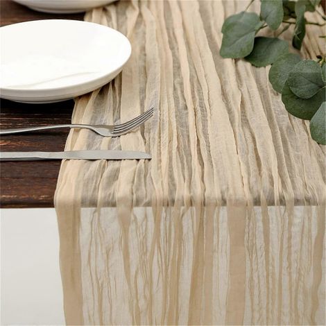 Chemin de table en étamine 90 x 180 cm, nappe beige froissée pour mariage, anniversaire, décoration de fête (1/3)