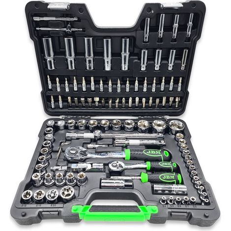 Valigetta Utensili Professionale 108 Pezzi JBM con Bussole Esagonali Cromate, Cricchetti, Prolunghe, Kit Attrezzi per Auto, Officina e Fai-da-Te