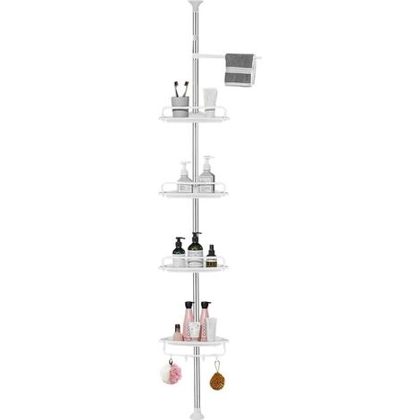 Height-Adjustable Shower Shelf, Corner Shower Shelf, No Drilling Required, Stainless Steel with 4 Baskets and 1 Towel Rail for Bathtub and Bathroom, 95-305CM - White (1/5)