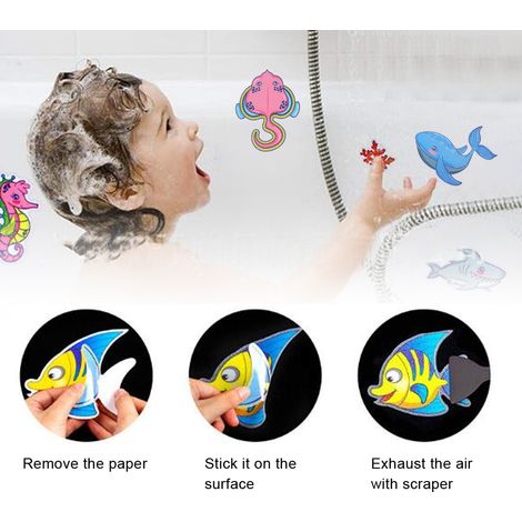 9 Autocollants Anti-Glissade pour Douche en Forme d'Animaux avec Grattoir (1/5)
