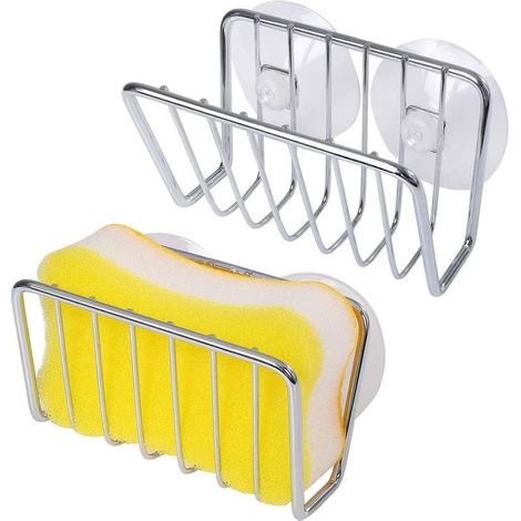 Schwammhalter mit Saugnapf aus Edelstahl für die Küchenspüle – Silber – 2er-Pack