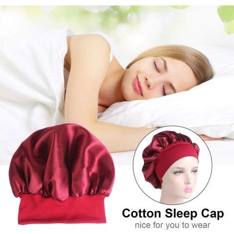 Gand bonnet en satin soyeux avec lage bande élastique, bonnet de nuit doux, gands bonnets de tête pou femme, cheveux longs natuels bouclés (Noi) (1/3)