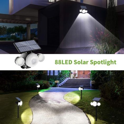 Extrem leistungsstarke 88-LED-Solar-Gartenleuchte mit Bewegungsmelder, IP65 wasserdicht, kabelloser, um 360° verstellbarer Solarstrahler für mehr Sicherheit auf Wegen (Nr. (1/4)