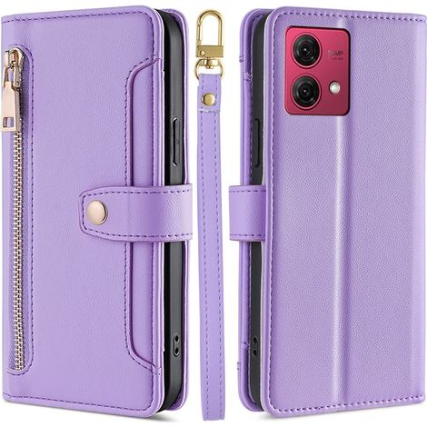 Custodia a libro per Motorola Moto G84 5G, con portafoglio e tasca con cerniera, colore viola. (1/5)