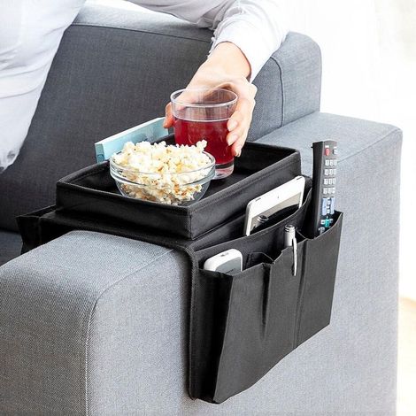 Sac de rangement pour canapé en tissu Oxford noir, 54 x 31 x 4 cm, rangement multicouche multi-grilles, adapté au côté du canapé, à la chambre, au salon (1/4)