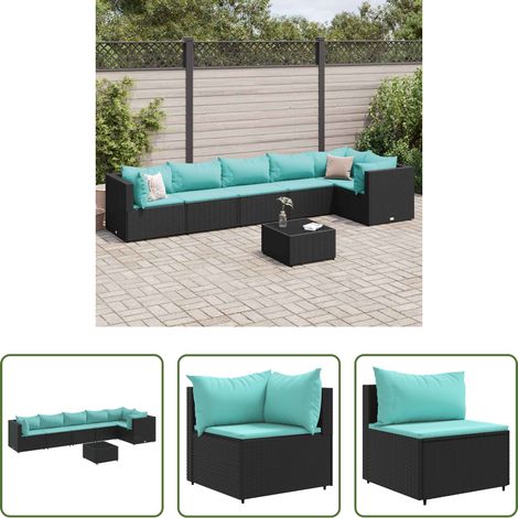 vidaXL Rattan - 7-tlg. Garten-Lounge-Set mit Kissen Schwarz Poly Rattan (1/5)