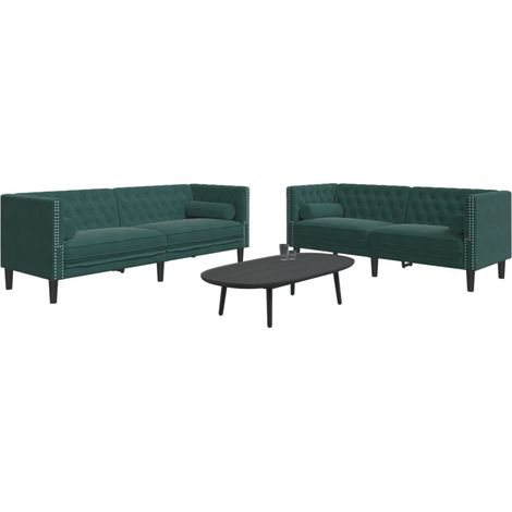 Set de sofás Chesterfield con cojines 2 piezas terciopelo verde vidaXL (1/5)