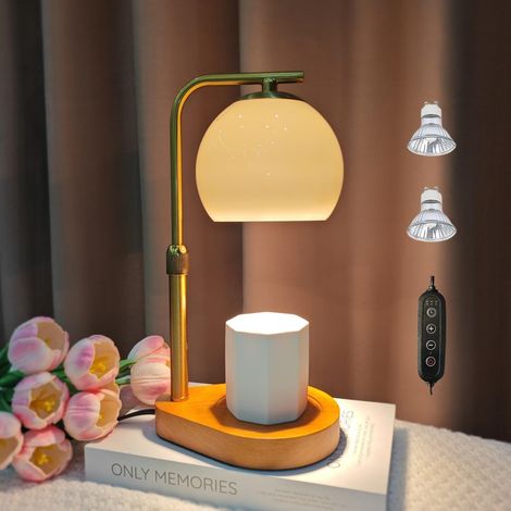 Scaldacandele in vetro con timer e 4 modalità di regolazione - Paralume in vetro vintage con 2 lampadine da 50 W - per camera da letto, arredamento, yoga (1/5)