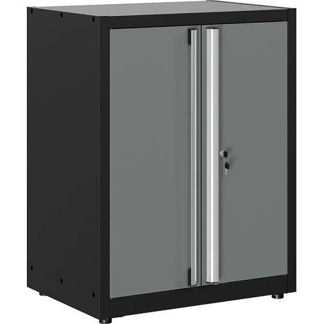Armoire basse en acier avec 2 portes et 2 étagères - L75 x P53 x H95 cm - Gris anthracite - ATELIOR (1/4)