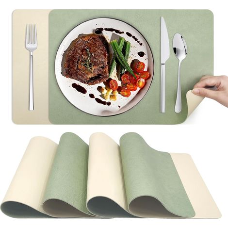 Lot 6 Sets de Table/Sous-Verres PVC 43x30cm, lavables antidérapants double face salle à manger